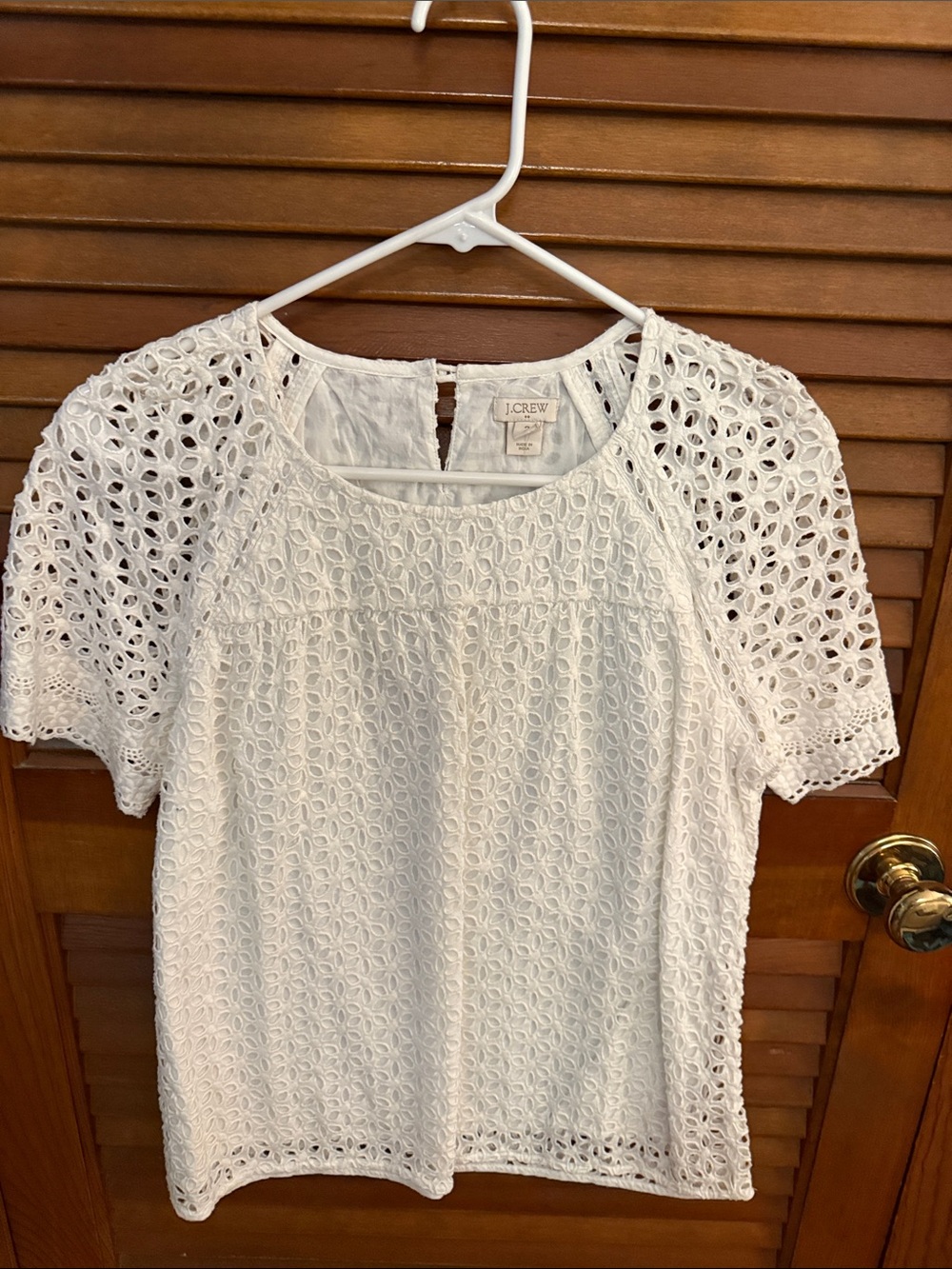 J. Crew White Eyelet Lace Short Sleeve Top